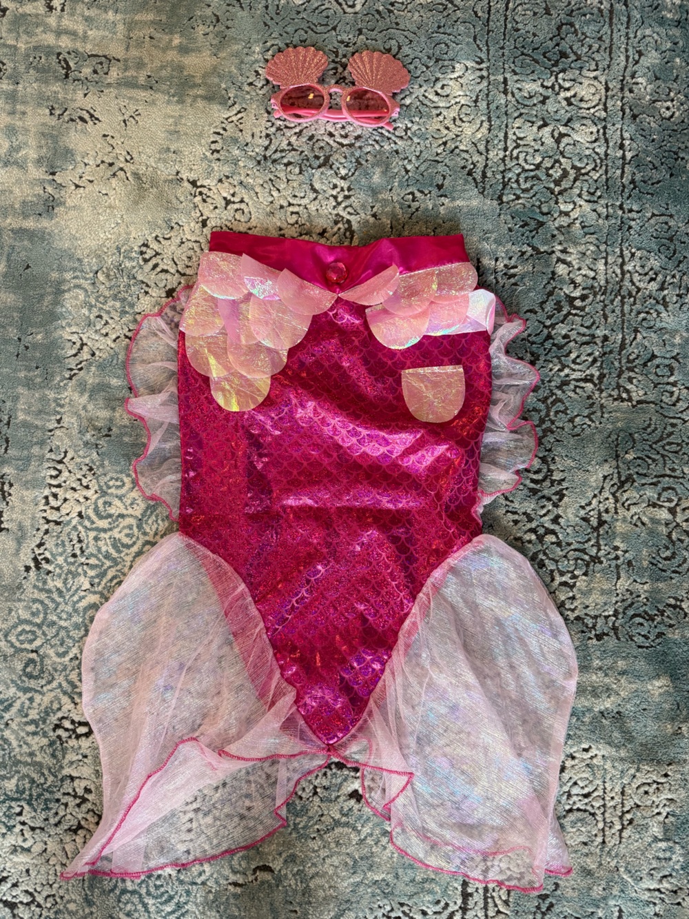 Kids Pink Mermaid Costume Dress with Shell Sunglasses